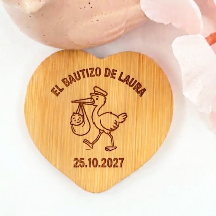 Abridor Abrebotellas Bambú con Imán Personalizado para Bautizos