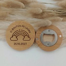 Abridor Abrebotellas Bambú con Imán Personalizado para Bautizos