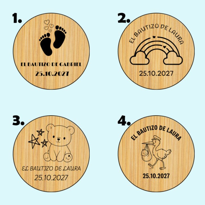 Abridor Abrebotellas Bambú con Imán Personalizado para Bautizos